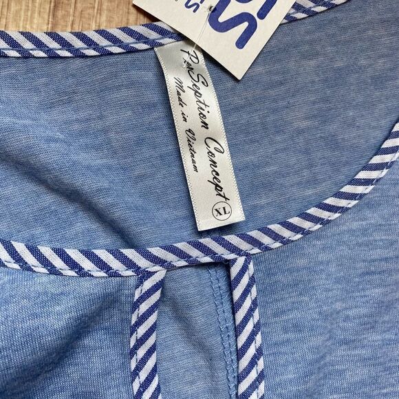 PerSeption Concept NWT Blue Stripe Stretch blouse with Buckles Blouse sz XL - Picture 3 of 6